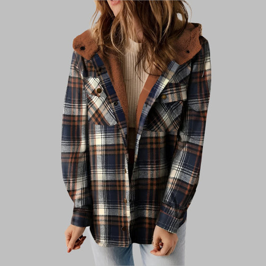 Plaid Hooded Casual Outerwear