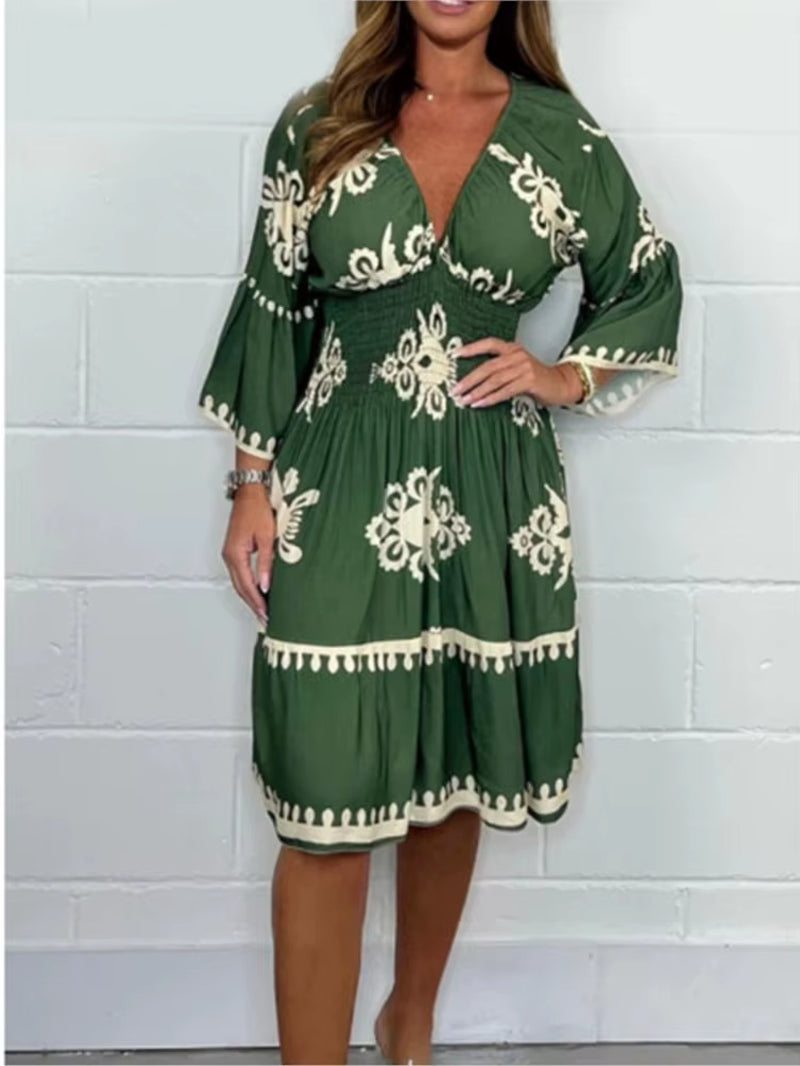 Elegant V-Neck Midi Dress – Effortless Grace for Every Occasion