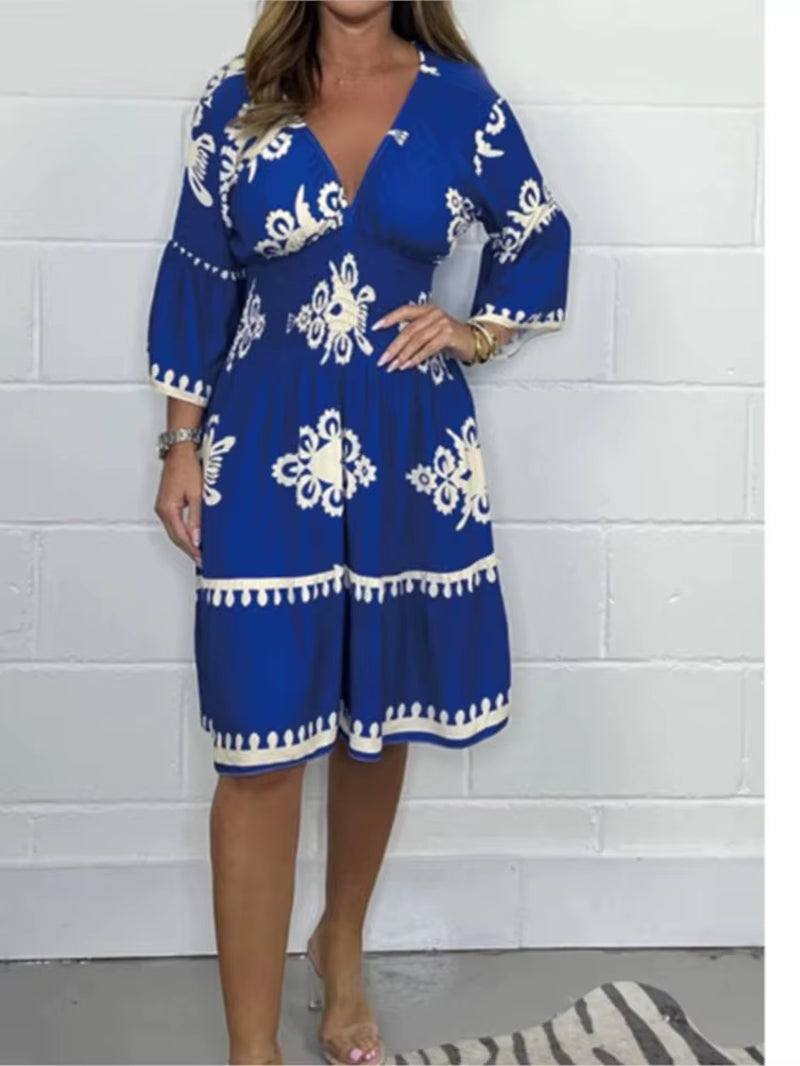 Elegant V-Neck Midi Dress – Effortless Grace for Every Occasion