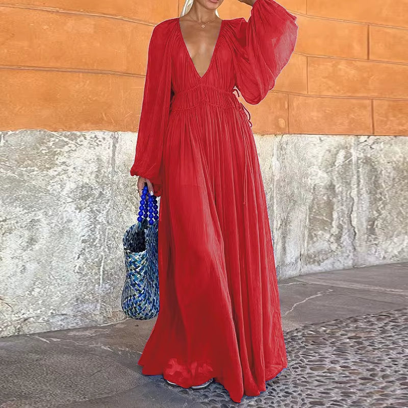 Effortless Beach Vibes: Beach Style Long Sleeve Maxi Dress